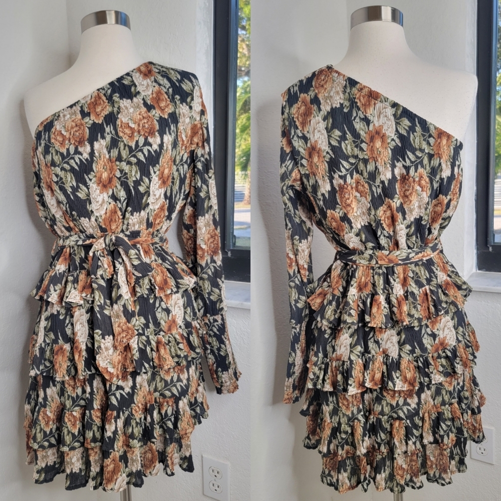AIYANA Floral One-Shoulder Ruffle Mini Dress 6.